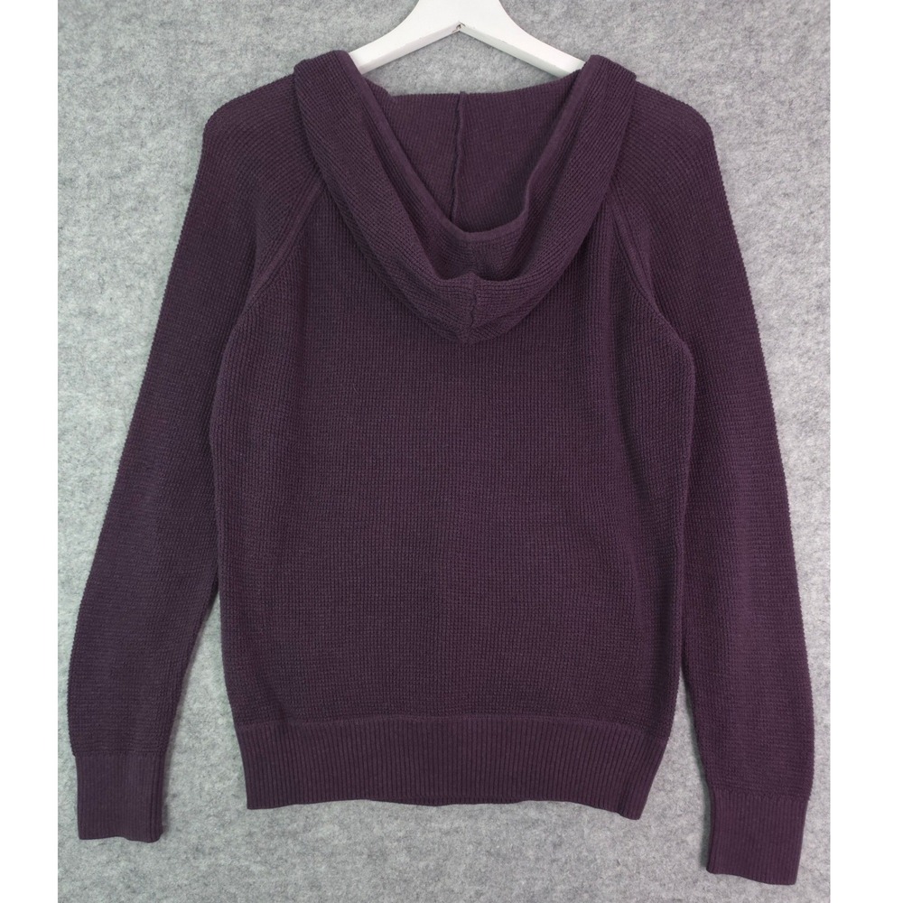 Pact Waffle Knit Hoodie Sweater Women Size M Plum Purple V-Neck Raglan - Picture 2 of 7
